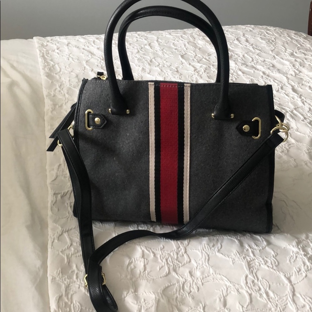 Grey Purse with Red/Black/White Stripe